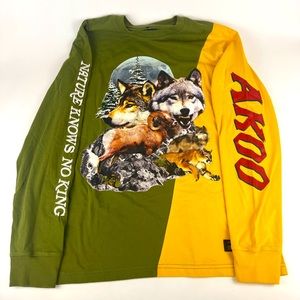Akoo Long Sleeve shirt “nature knows no king” Large, Yellow and Green